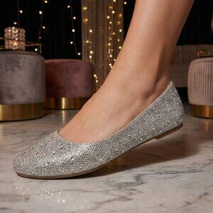 NWT City Classified Silver Rhinestone Ballet Flats Sparkle Bling Wedding Party